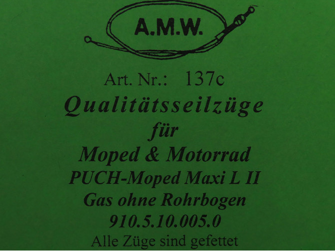 Bowdenzug Puch Maxi L2 Gaszug ohne Rohrbogen A.M.W.  product